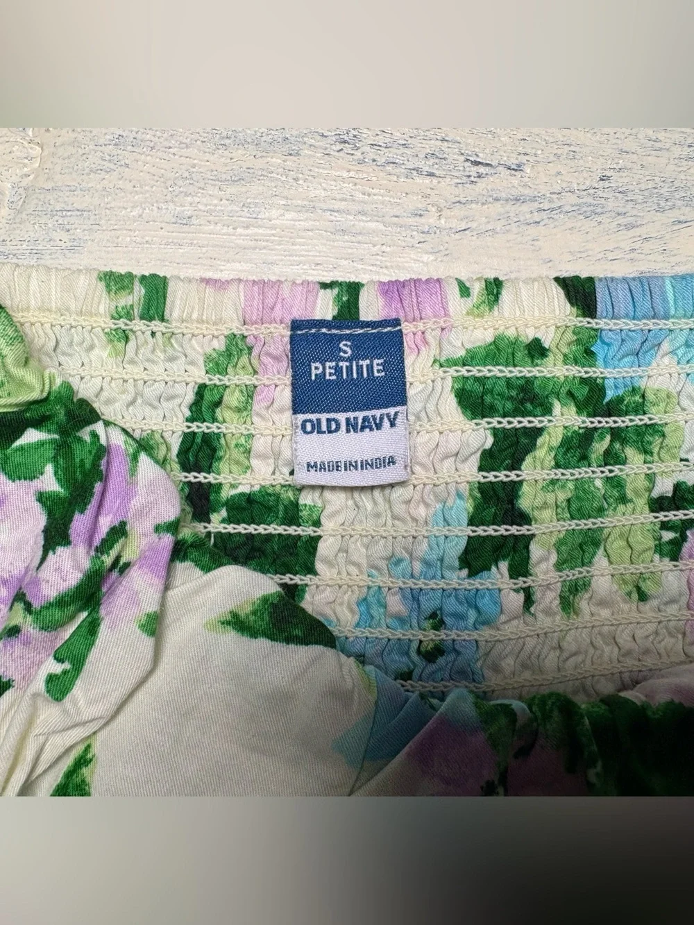 Old Navy White Floral Puff-Sleeve Square Neck Top - Blue & Green